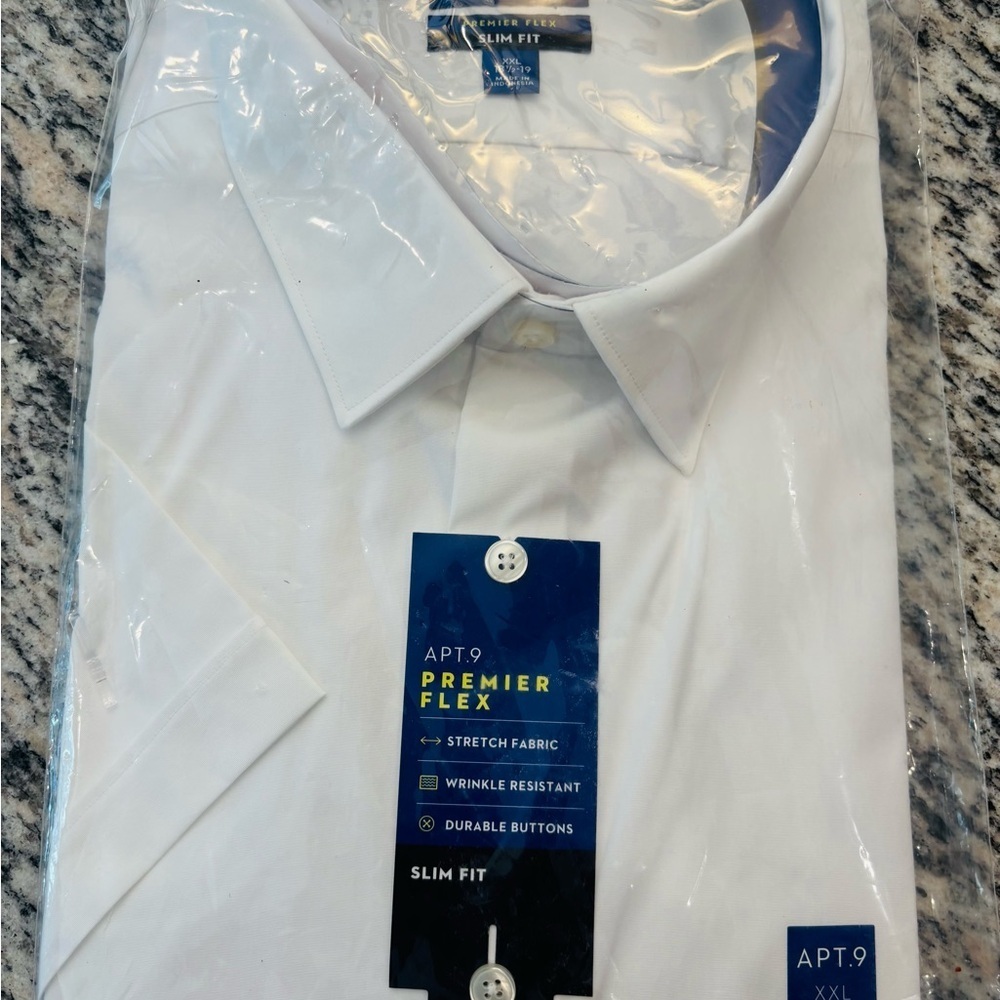 Apt. 9 Men's Premier Flex White Dress Shirt short sleeve size 2XL 18.5-19